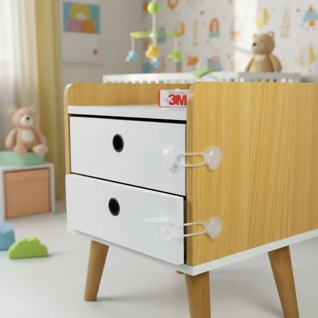 Travas de Gavetas Transparentes com Fixação 3M - Segurança Infantil Eficiente