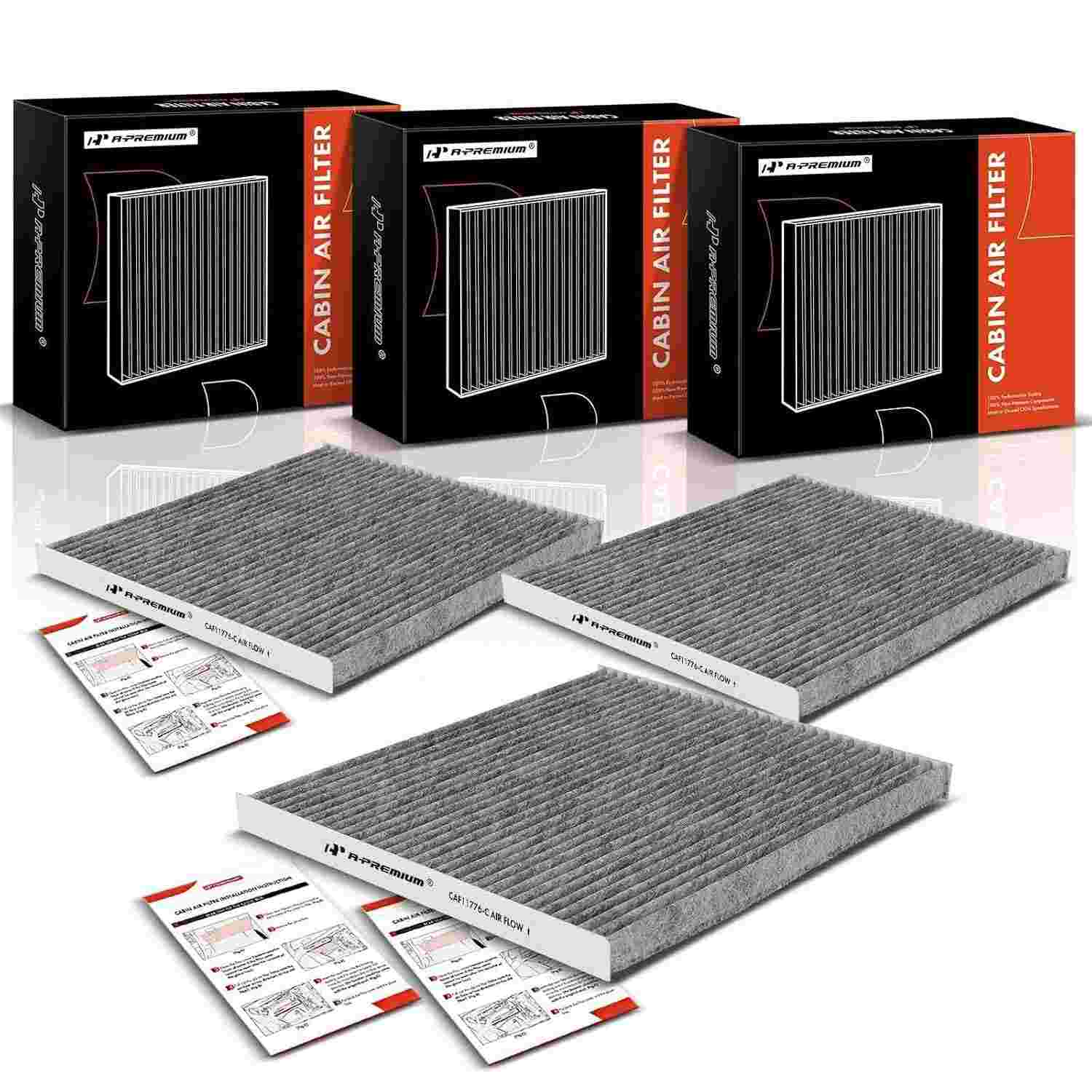 Kit 3 Filtros de Ar de Cabine A-Premium com Carvão Ativado para Nissan e Infiniti