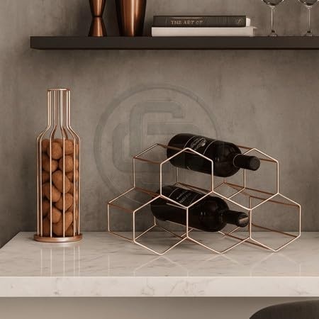 Conjunto Adega Aramada Mesa Rose Gold com Porta Rolhas Decorativo Moderno