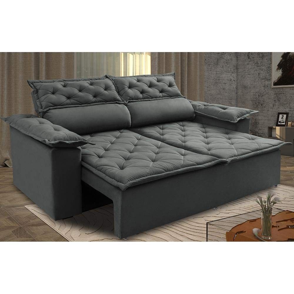 Sofá Retrátil e Reclinável Cama Inbox Compact 1,50m em Tecido Suede Velusoft Cinza - Conforto e Estilo Moderno