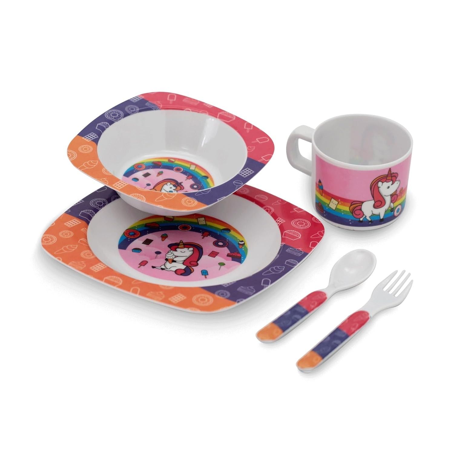 Kit Alimentação Unicórnio Yangzi - 5 Peças em Melamina com Estampa Divertida