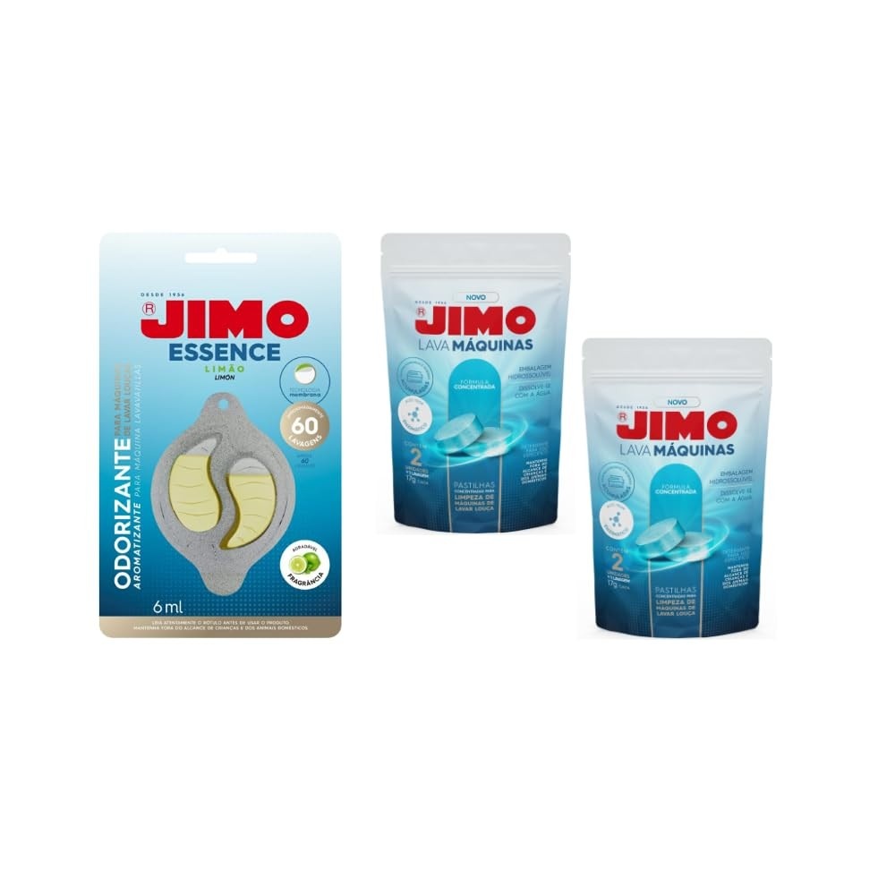 Kit Jimo Essence Limão + 2 Pastilhas Enzimáticas para Lava-Louças - Limpeza Profunda e Eliminação de Odores