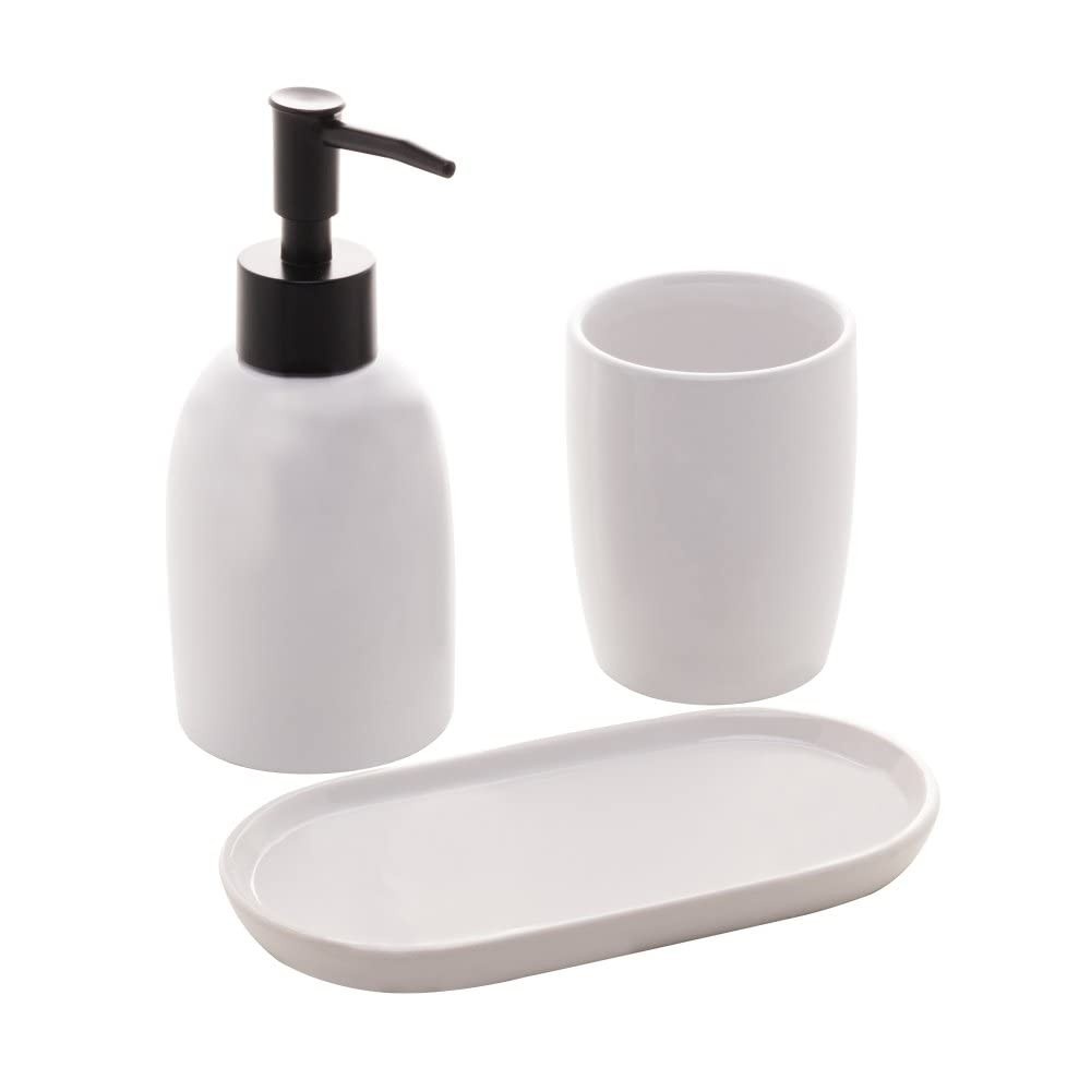 LYOR Conjunto 3 Peças para Banheiro Cerâmica Londres Branco e Preto - Design Moderno e Funcional