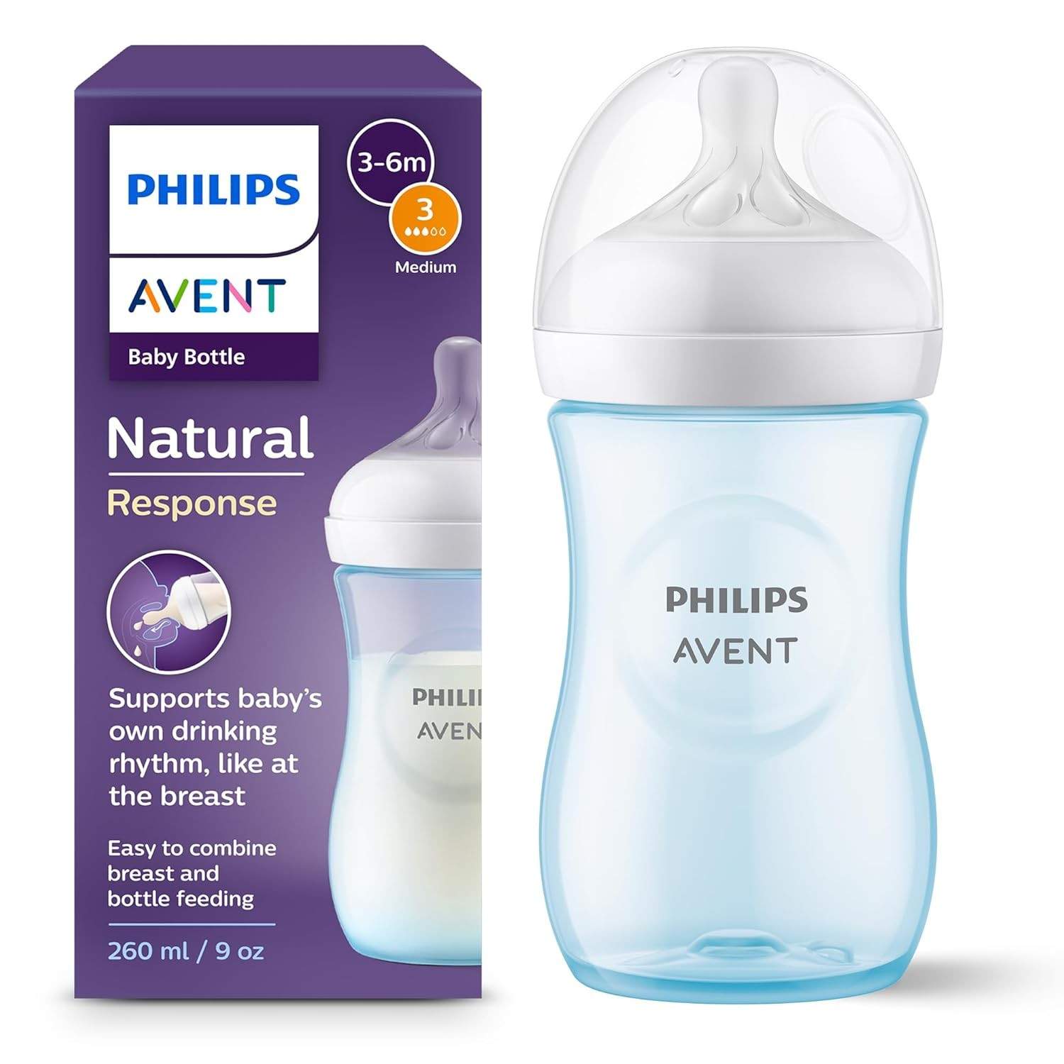 Mamadeira Philips Avent Pétala 3.0 260ml com Bico Médio - Azul