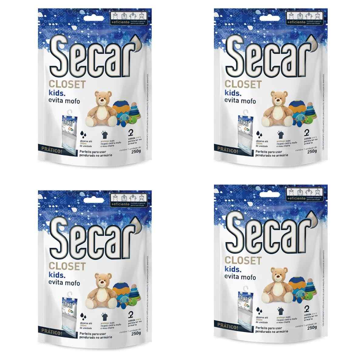 Kit 4 Unidades Desumidificador Anti-Mofo Pendurável 250g - Proteção Total para Closet e Armários