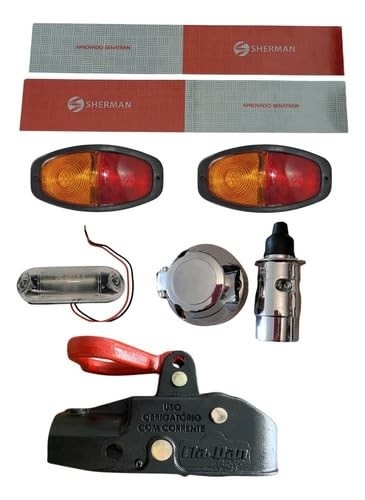 Kit Completo Elétrico para Carretinha: Munheca 2.500kg, Lanternas LED Canoínha, Faixas Refletivas e Fiação
