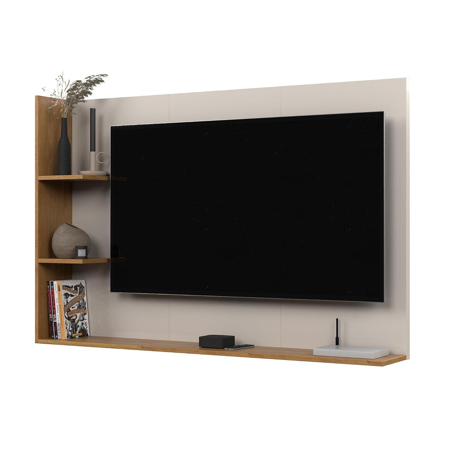 Painel para TV 50" Berlim - Nicho Moderno com Prateleiras OffWhite/Nature