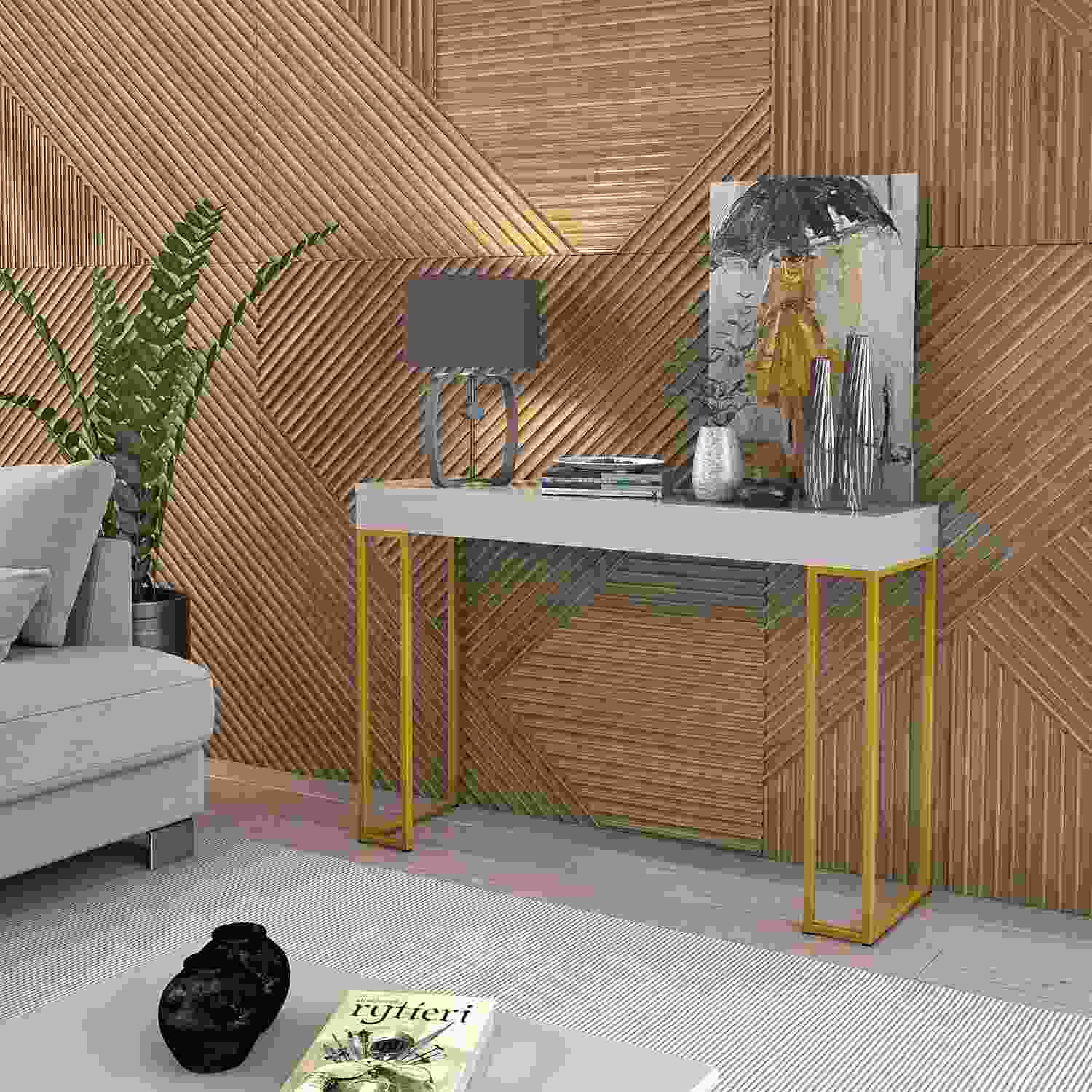 Aparador Planalto 90cm com Pés Dourados - Design Moderno Off-White para Ambientes Elegantes