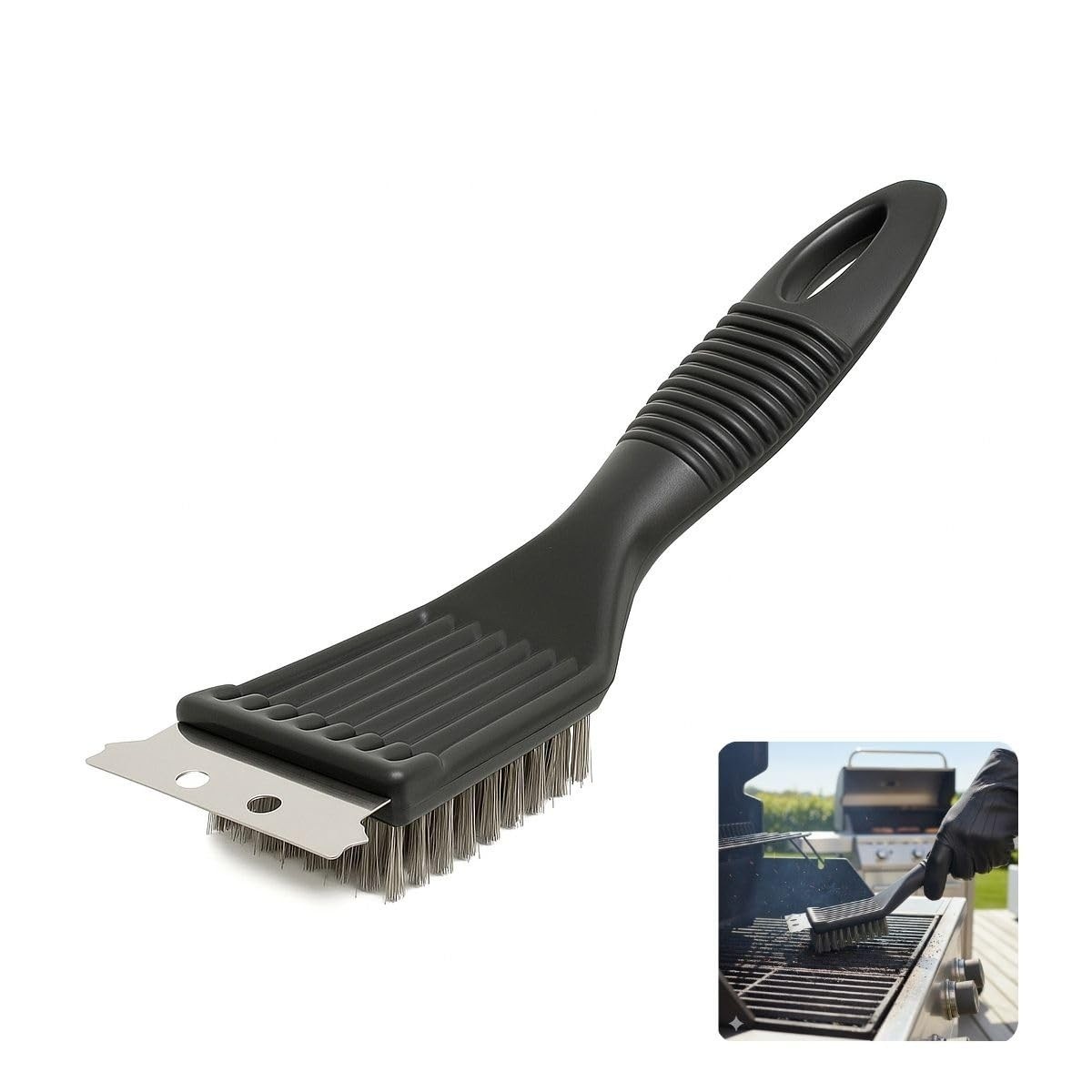 Escova de Aço Profissional para Limpeza de Grelha - Raspador de Churrasqueira com Cerdas Resistentes e Cabo Ergonômico