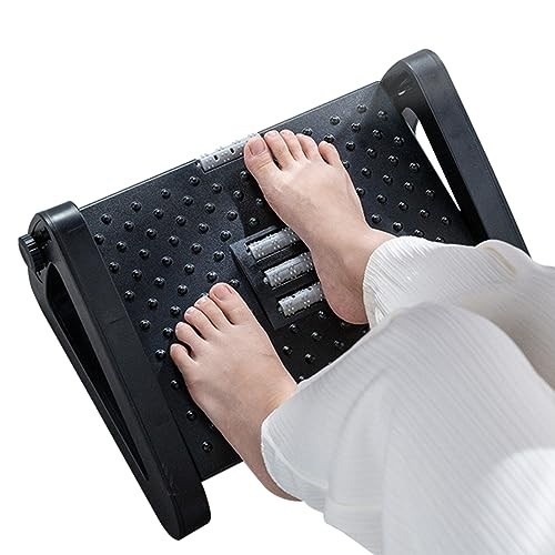 Banquinho Apoio para os Pés com Altura Ajustável 6 Níveis | Ergonômico com Rodas de Massagem e Design Moderno