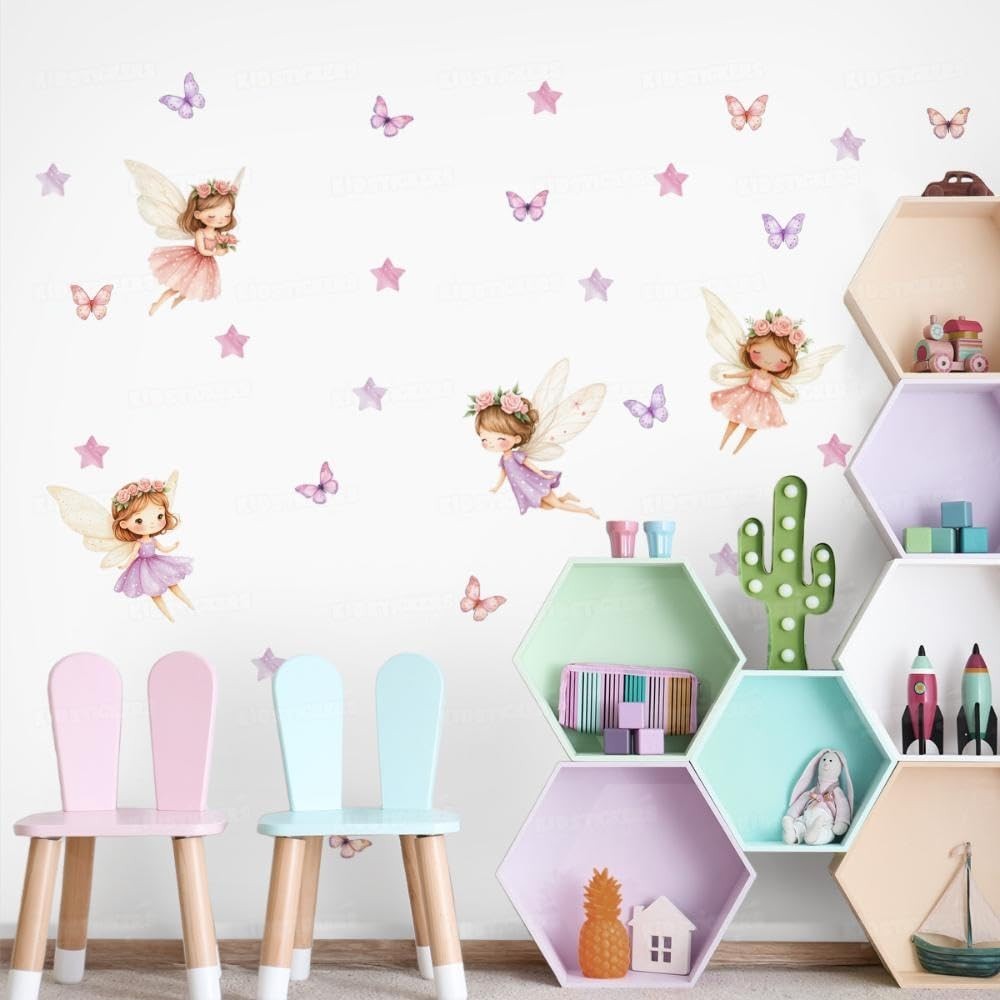 Kit Adesivos de Parede Infantil Fadas - Decoração Segura e Lavável para Quarto de Bebê e Criança