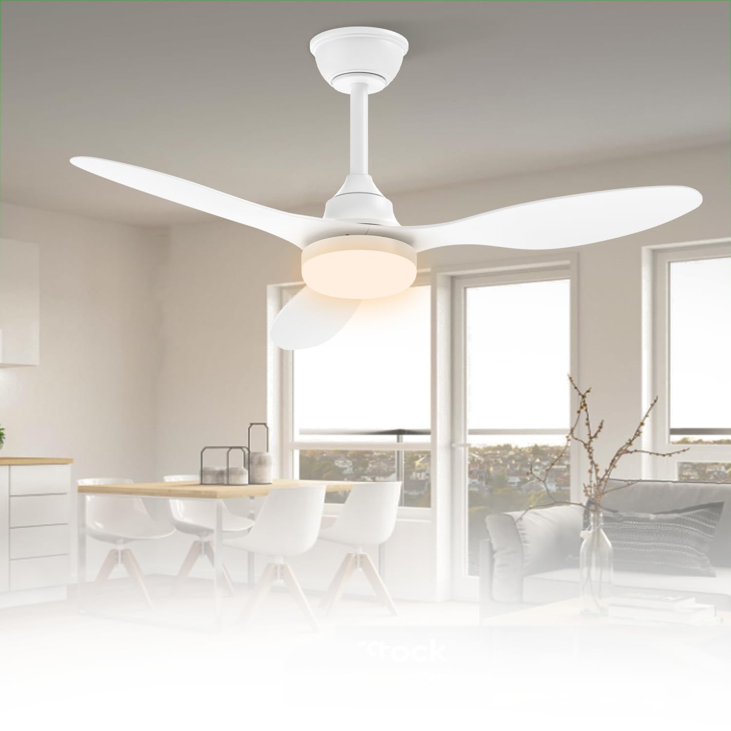 Ventilador de Teto com Luz LED e Controle Remoto | 6 Velocidades, Motor DC Silencioso, 3 Pás Brancas