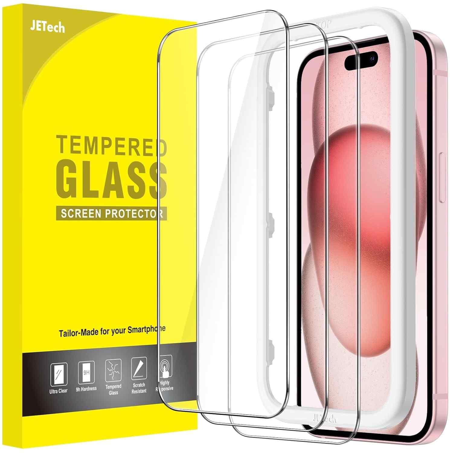 JETech Película de Vidro para iPhone 15 (6.1") - Proteção Premium, HD Claro e Instalação Fácil (3 Unidades)