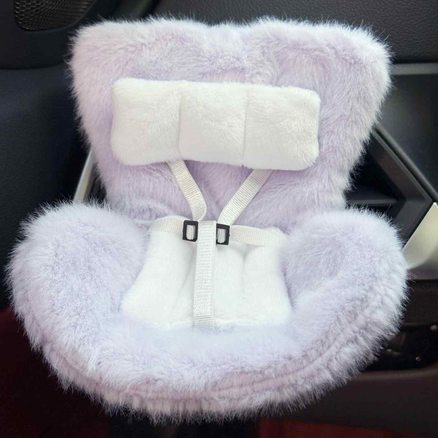 Assento de Carro Labubu: Cadeira Pelúcia Macia com Suporte para Mesa | Decoração Fã Labubu (Roxo Claro)
