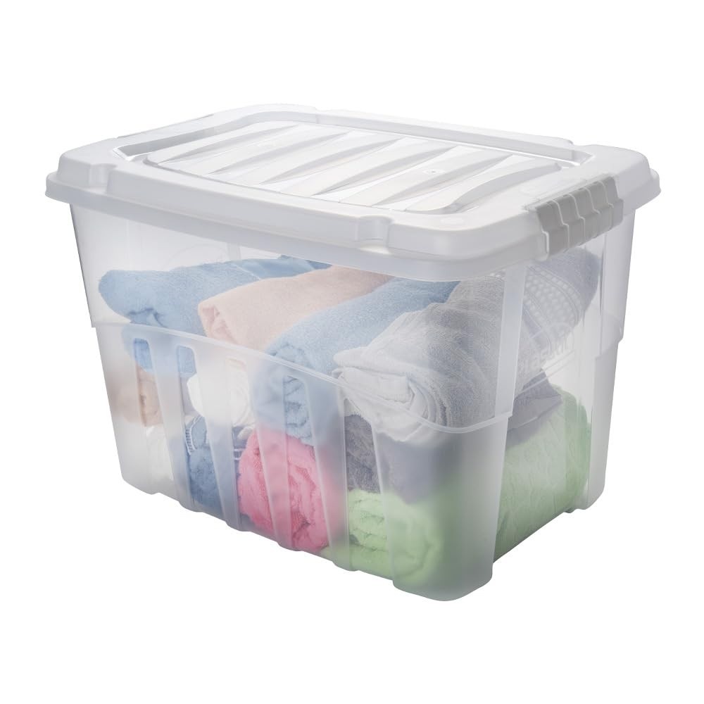 Caixa Plástica com Trava 56L - Organize com Estilo e Segurança | Plasútil Incolor