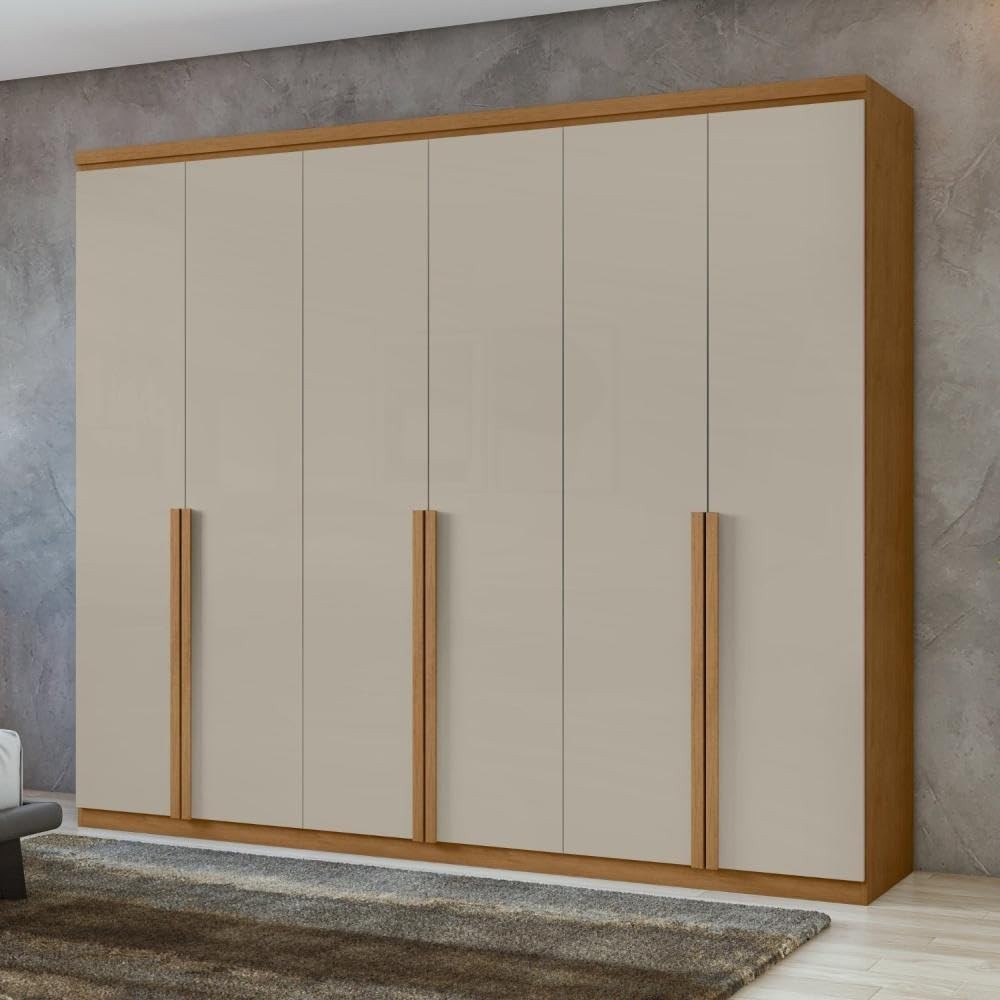 Guarda-Roupa 6 Portas 4 Gavetas em MDF Alonzo Amêndoa Clean/Off White - Design Moderno e Funcionalidade Completa