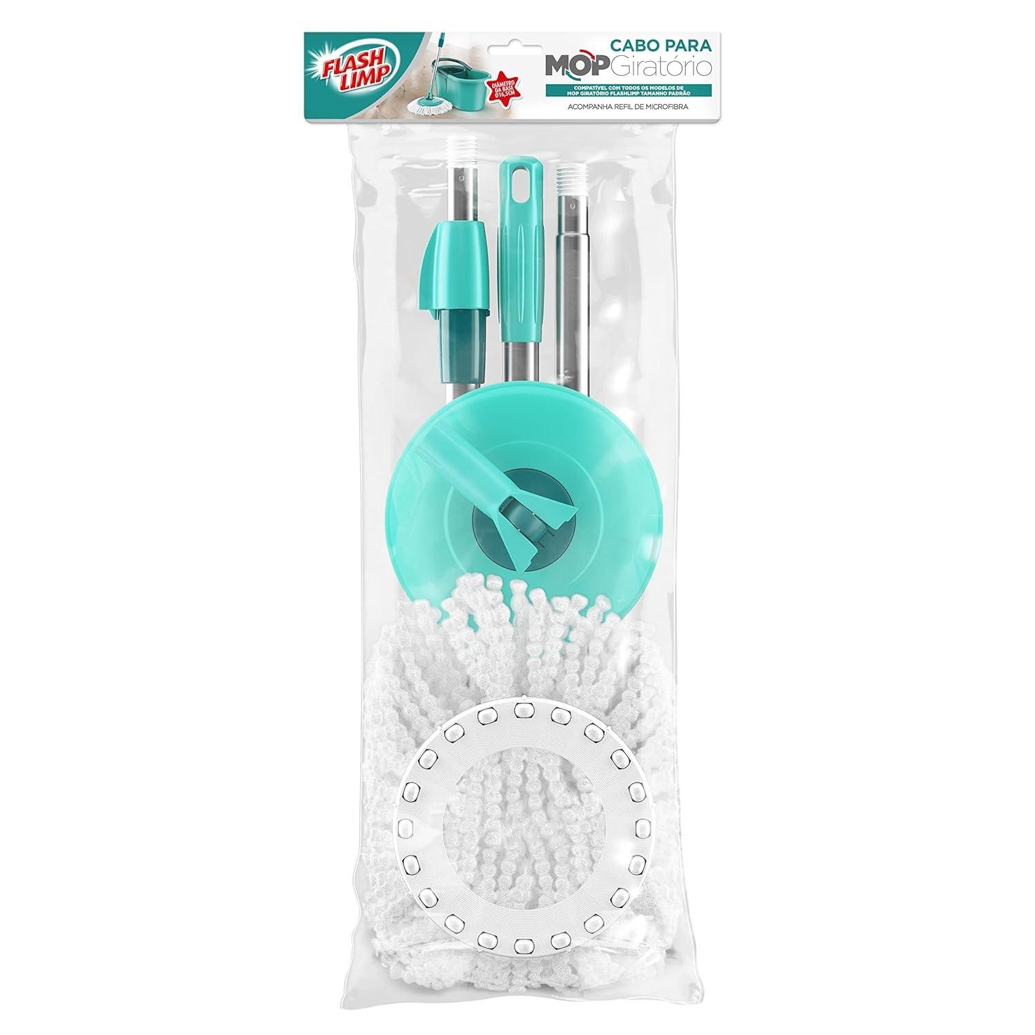 Cabo Telescópico para Mop Giratório Verde Água - RMOP0122 Flash Limp com Refil de Microfibra