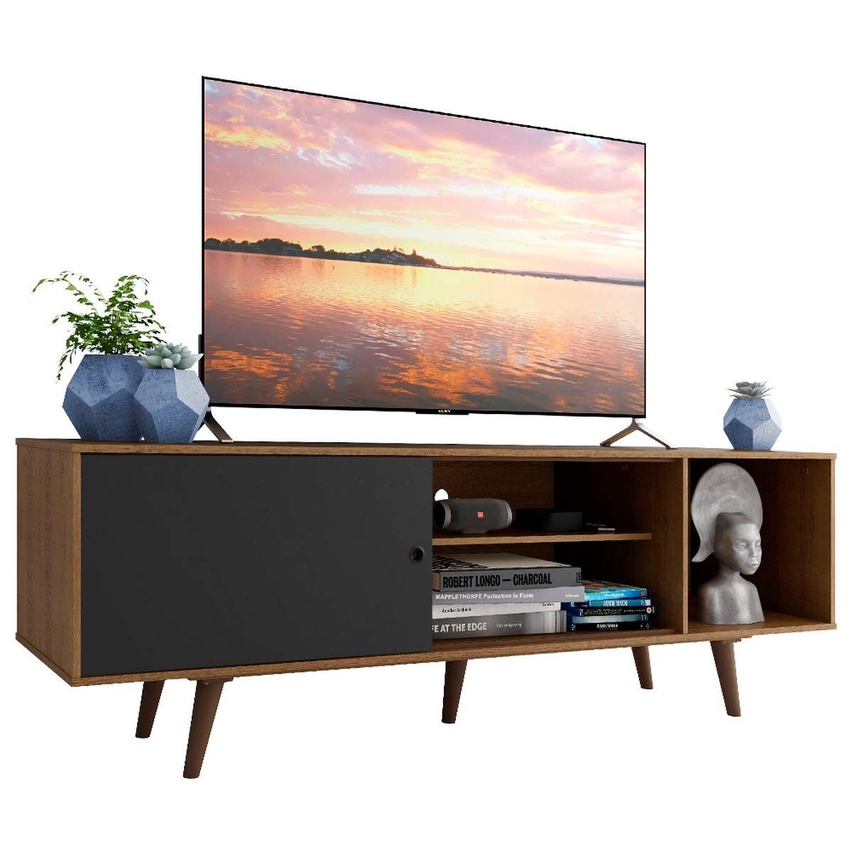 Rack Madesa Dubai para TV até 65" com Design Rustic/Preto - Moderno e Funcional