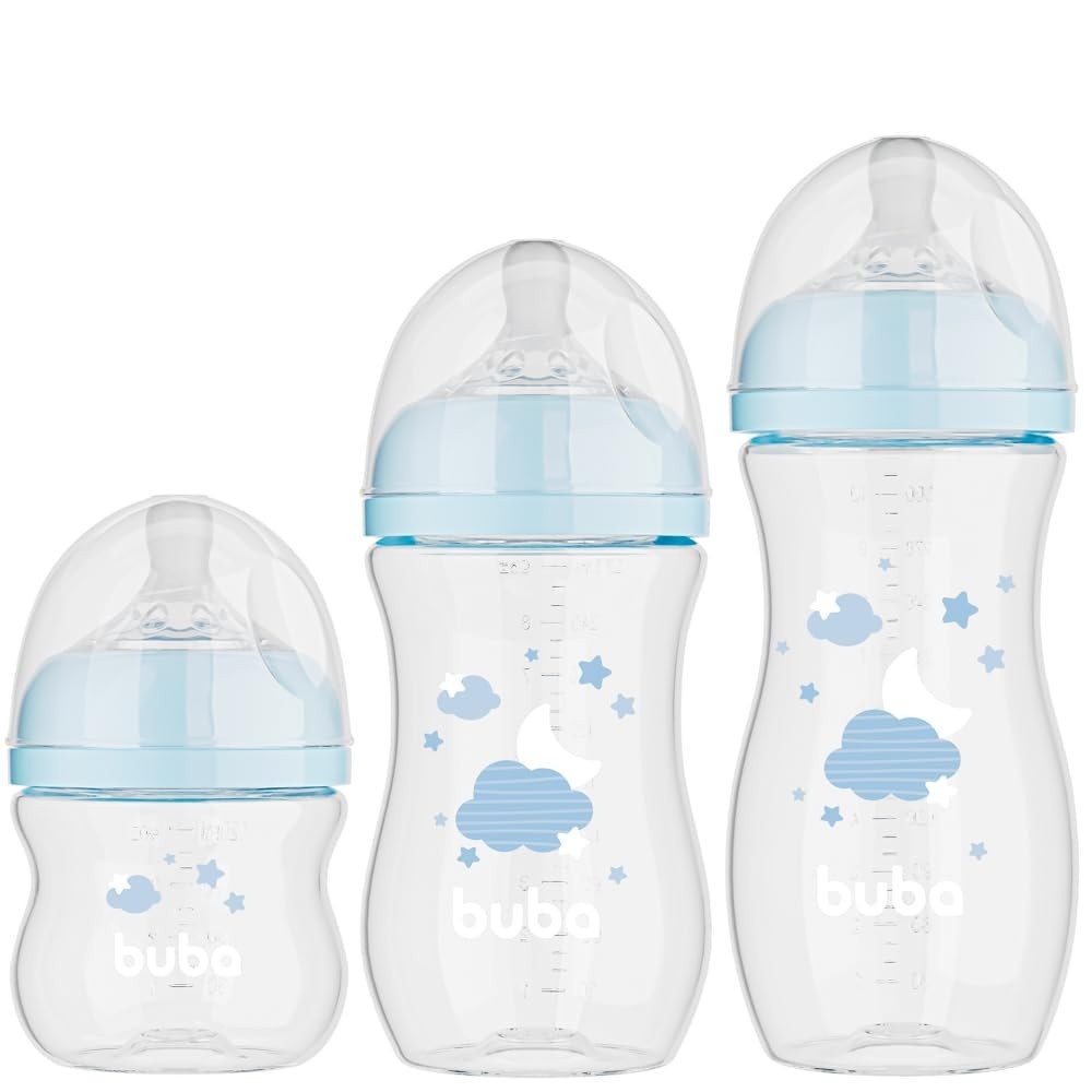 Kit 3 Mamadeiras Easy Flow Nuvem Azul 120/270/330ml - Sistema Anticólico para Bebês
