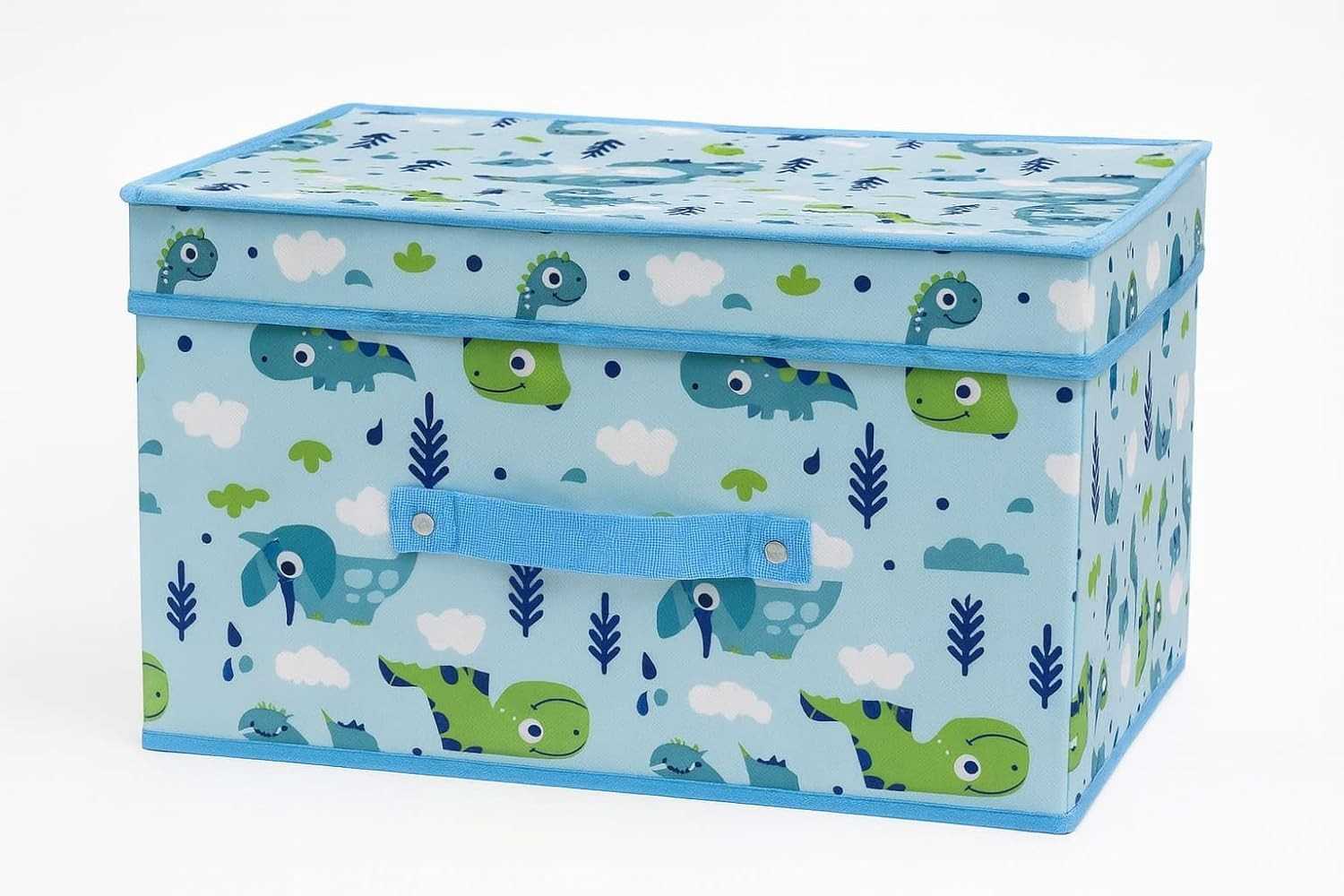 Caixa Organizadora Infantil com Tampa Estampa Dinossauros Azul - Dobrável para Brinquedos