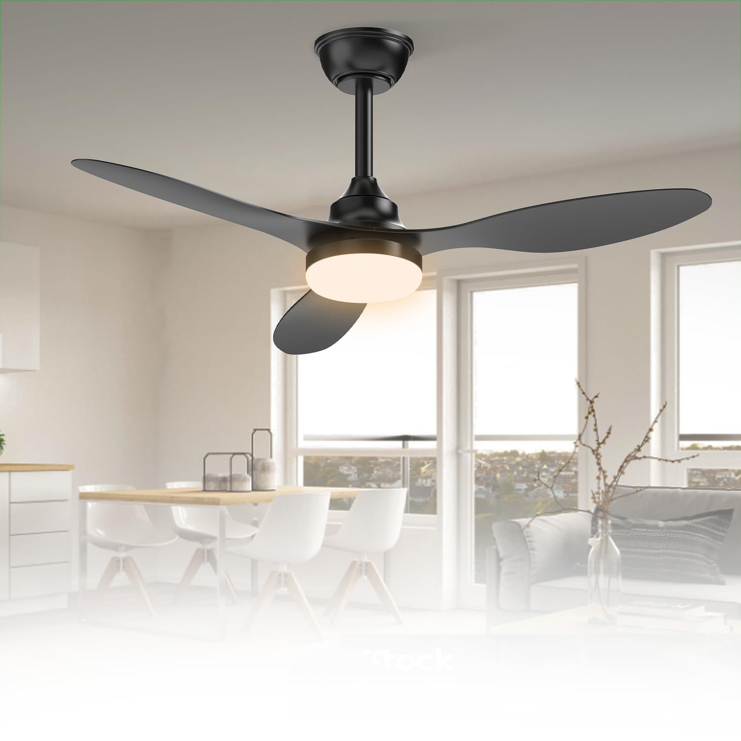 Ventilador de Teto com Luz LED e Controle Remoto | 6 Velocidades, Motor DC Silencioso, 3 Pás Pretas