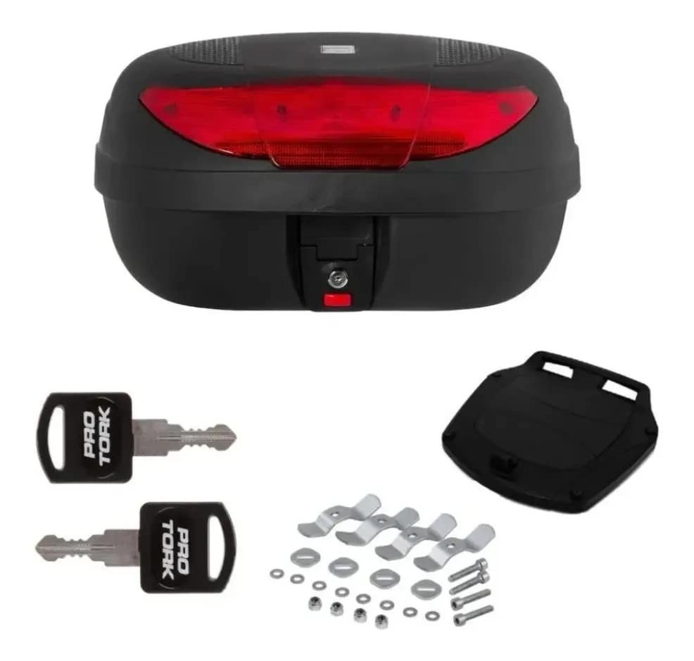 Bauleto Moto 45L Pro Tork Smart Box: 2 Capacetes, Refletor Vermelho e Segurança