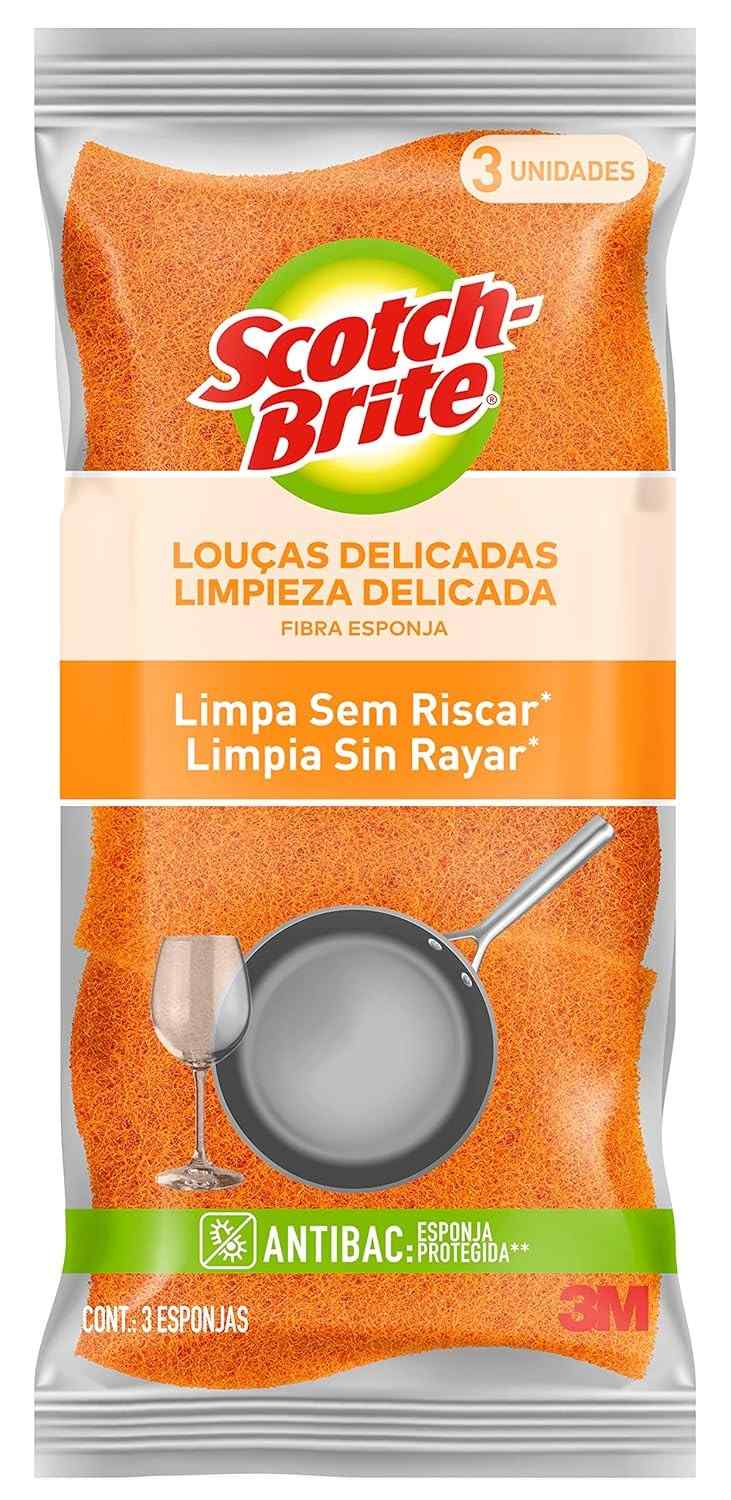 Scotch-Brite 3M Esponja para Louças Delicadas - 3 Unidades Laranja | Limpeza sem Arranhões