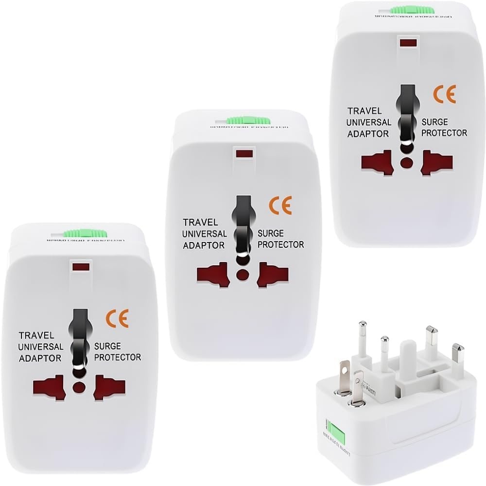 Kit 3 Adaptadores de Tomada Universal Portátil Bivolt com Trava de Segurança - Essencial para Viagens Internacionais