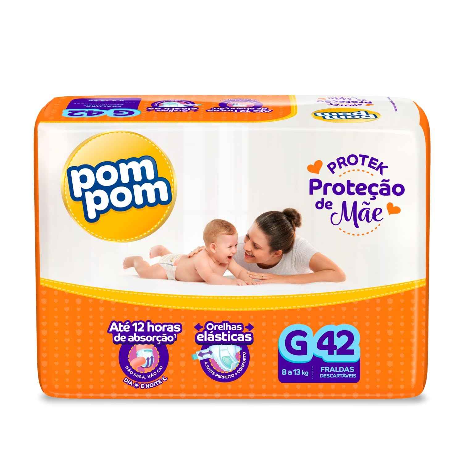Fralda Pom Pom Protek Proteção de Mãe G - 42 Unidades | Conforto e Absorção por até 12h