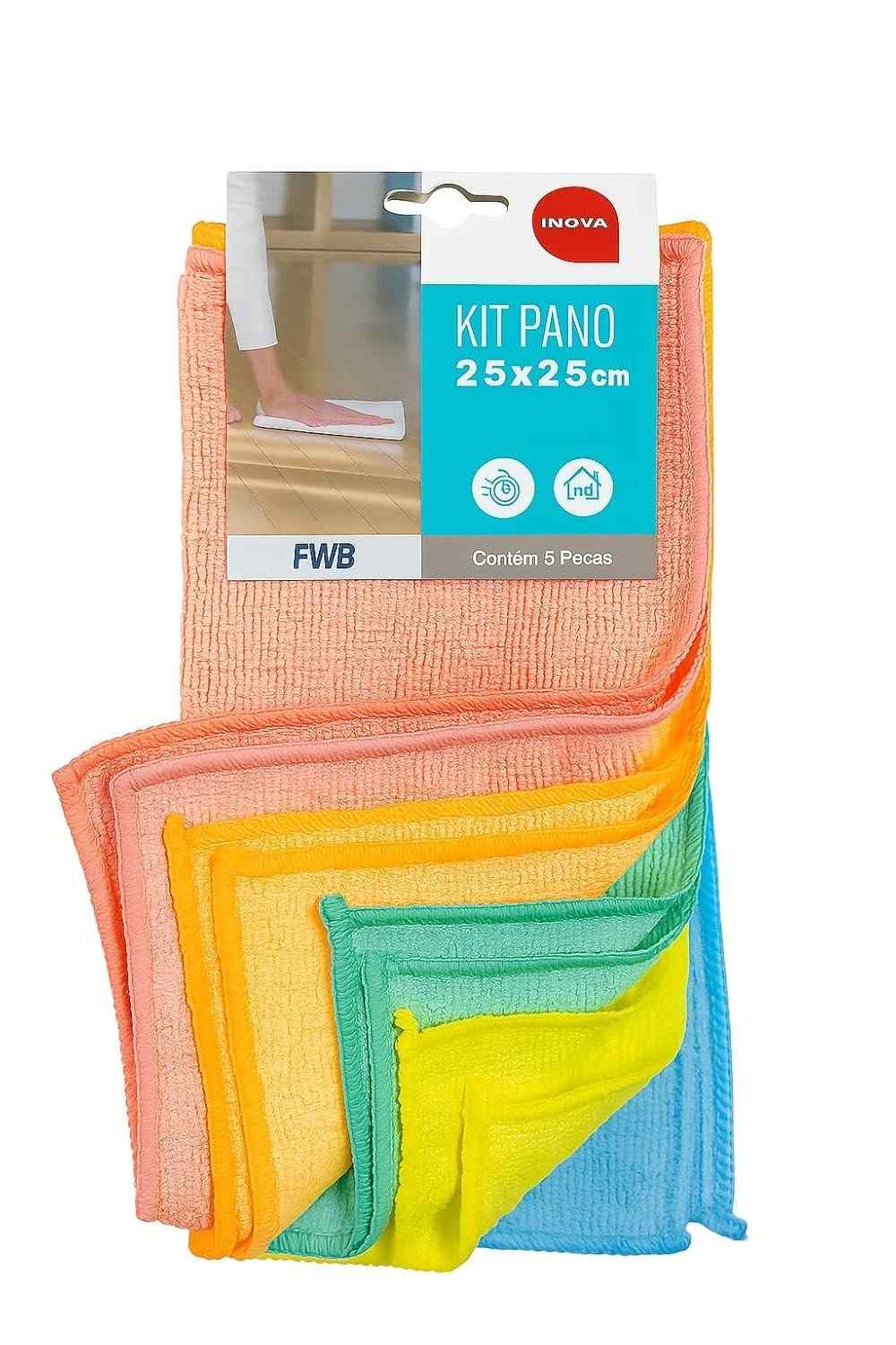 Kit Pano Multiuso em Microfibra 25x25 cm - 5 Unidades Premium Super Absorvente e Durável