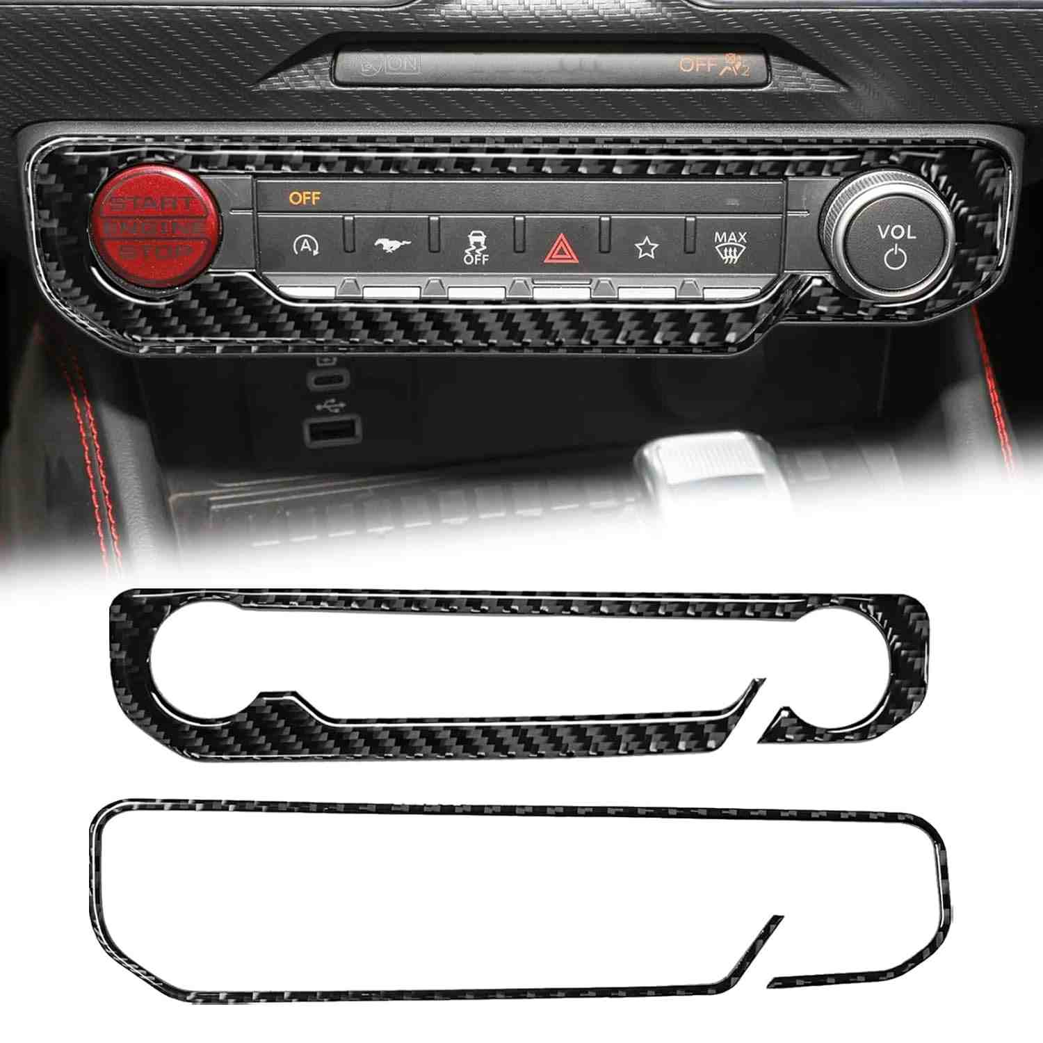 Acabamento Fibra de Carbono para Console Central Ford Mustang 2024-2025 - Estilo e Proteção Premium