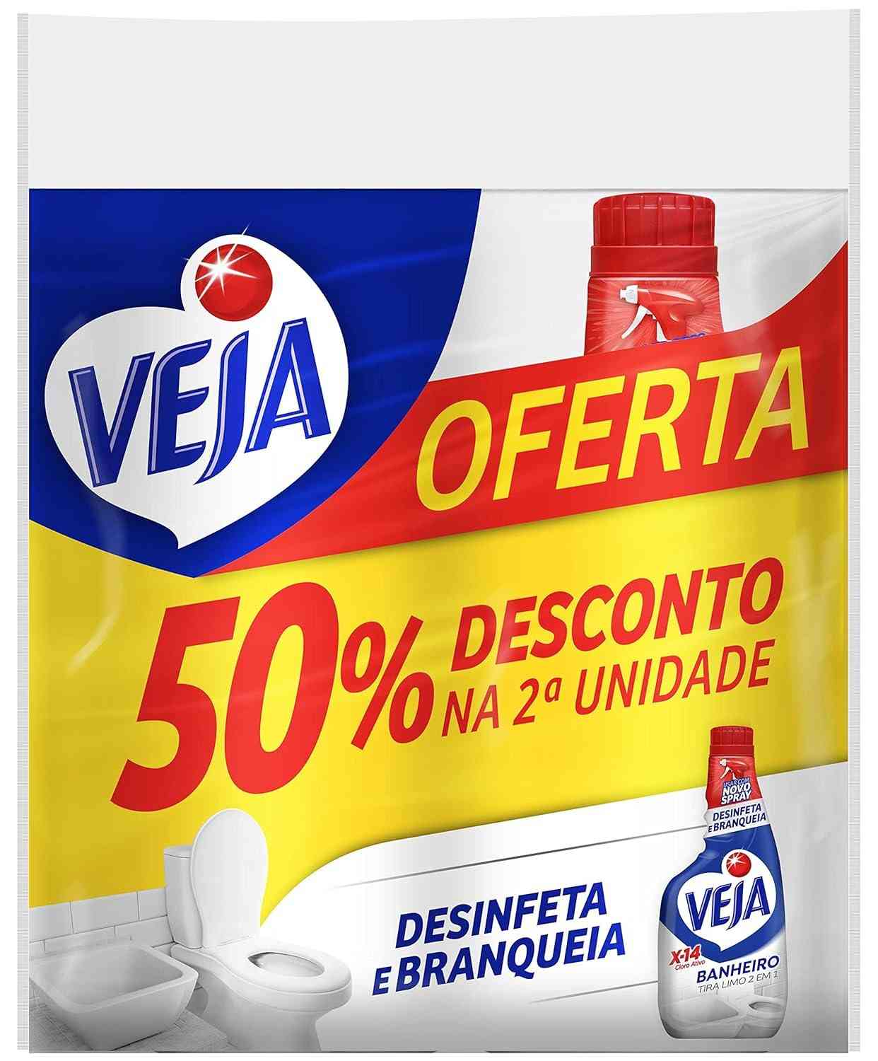 Limpador Tira Limo Veja X14 para Banheiro 2x500ml - Ação Total contra Sujeiras Difíceis