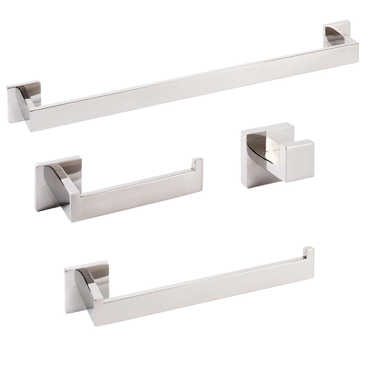 Kit Acessórios para Banheiro em Aço Inox Premium Cromado – 4 Peças Modernas