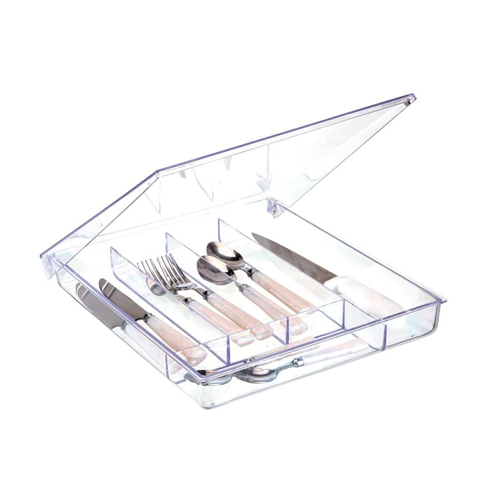 Organizador de Talheres em Acrílico com Tampa - Design Moderno para Cozinha e Gavetas