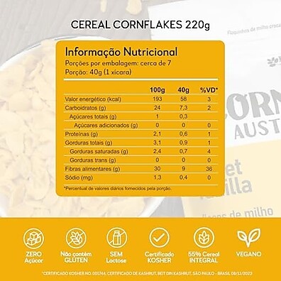 Cornflakes Naturais Harts: Sem Glúten, Açúcar e Lactose