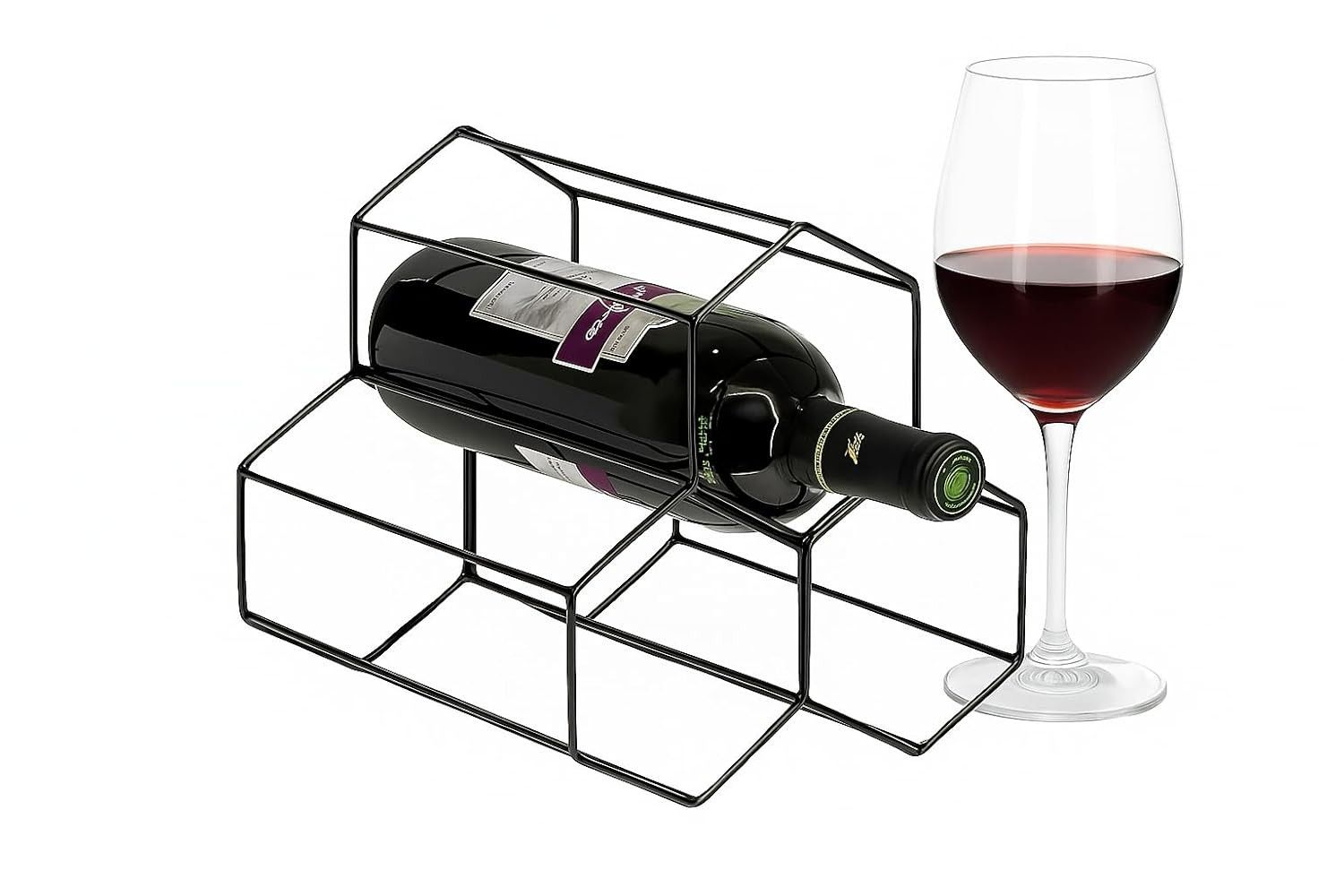 Suporte para Vinhos 3 Garrafas – Adega Moderna em Metal com Design Geométrico