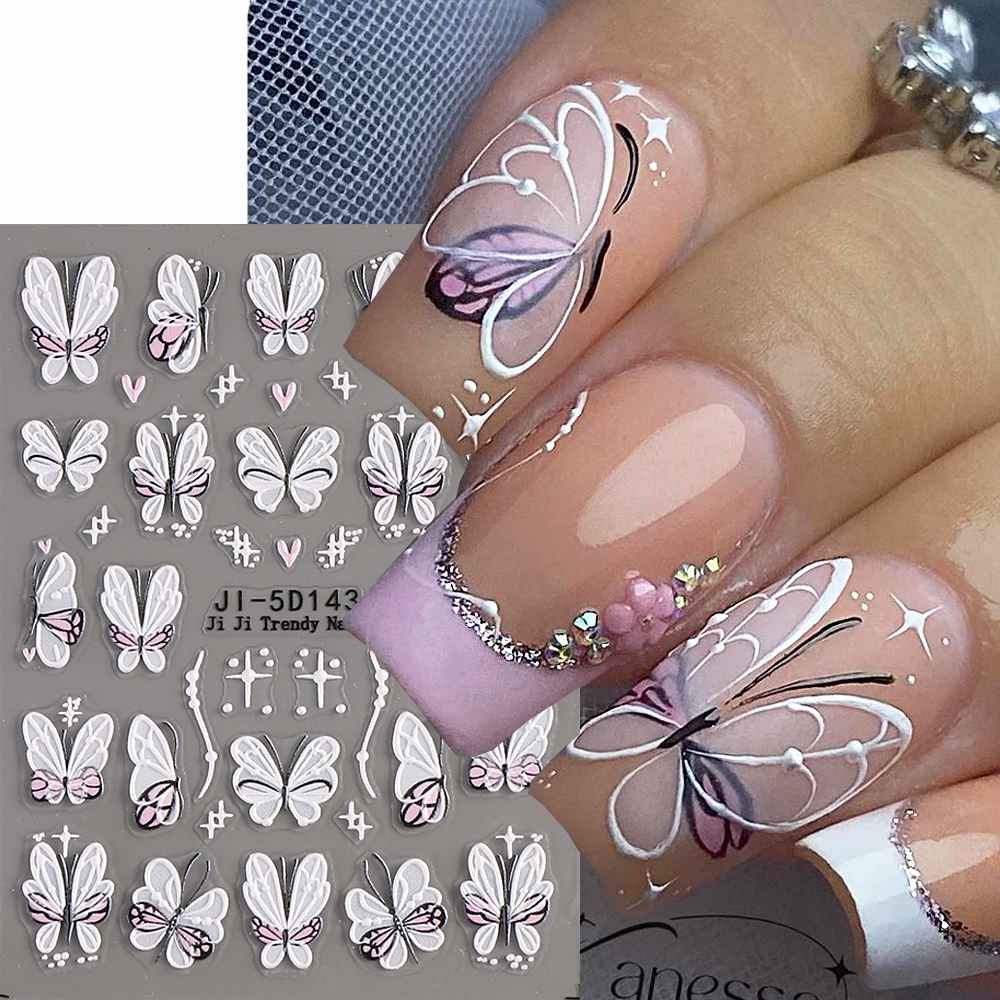 Adesivos de Unhas 5D Flores e Borboletas – Decoração Perfeita para Seu Look