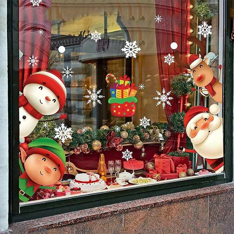 Adesivos de Natal para Janela - Flocos de Neve, Bonecos e Renas | Decoração Festiva para Casa e Comércio