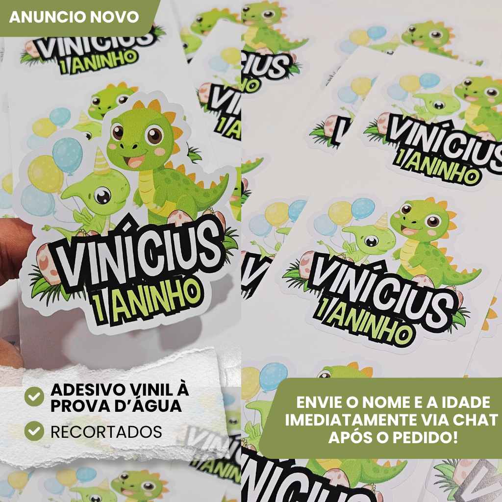 Adesivos Vinil Prova D'água para Copos Dinossauro – Ideal para Festas de Bebê