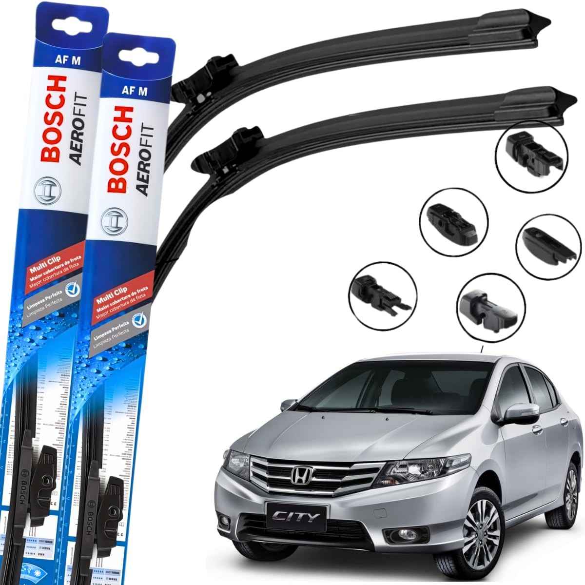 Par de Palhetas Limpador Parabrisa Bosch Aerofit Multiclip Honda City 2018-2024