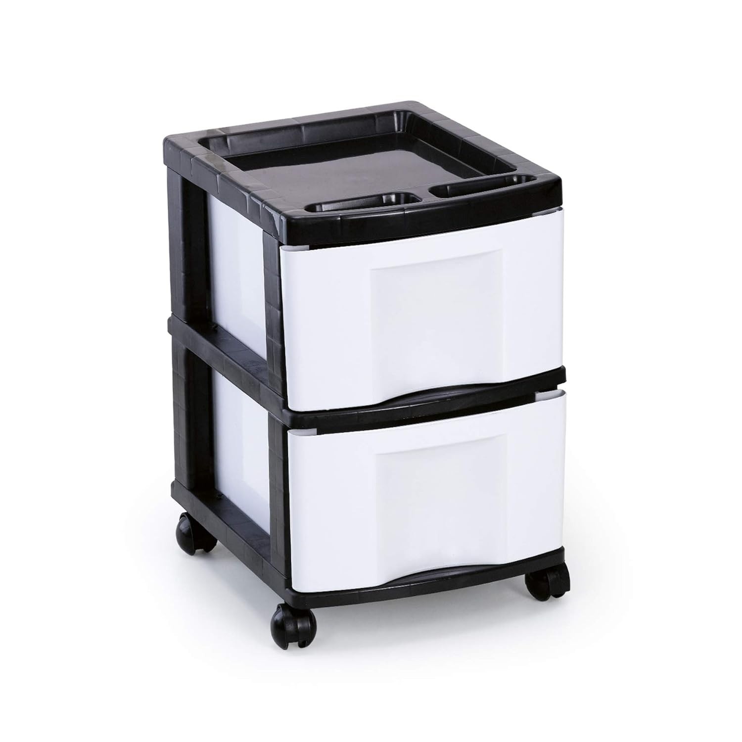 Gaveteiro Plástico 2 Gavetas com Rodízios - Branco e Preto Agraplast 574