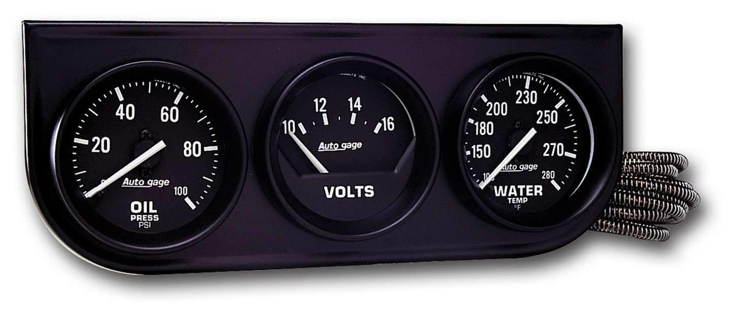 Kit 3 em 1 Auto Meter Autogage: Medidor de Óleo, Voltímetro e Temperatura da Água - 5,9cm, Preto