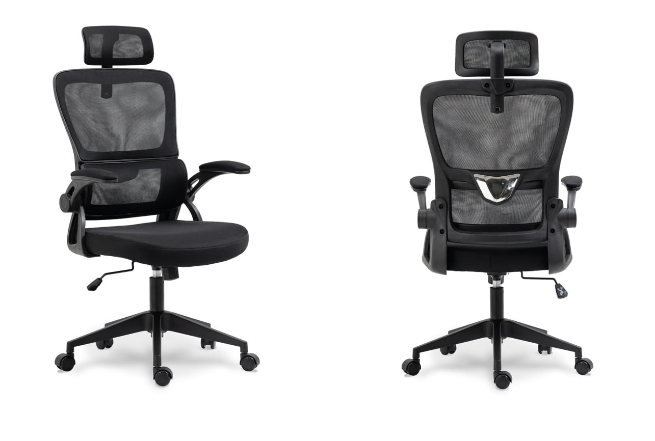 Cadeira de Escritório Presidente Ergonômica com Apoio Lombar Ajustável, Design Moderno e Base Reforçada (Preto e Branco)