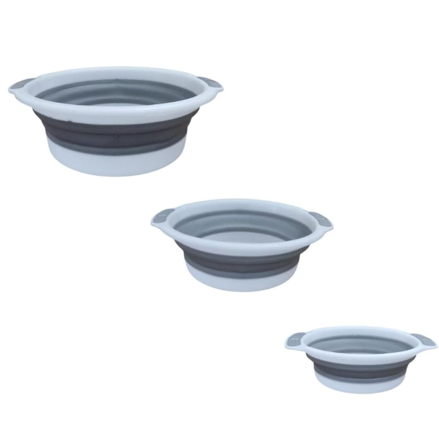 Conjunto de 3 Bacias Retráteis Dobráveis Multiuso 13L/7L/3L com Alças - Branco e Cinza