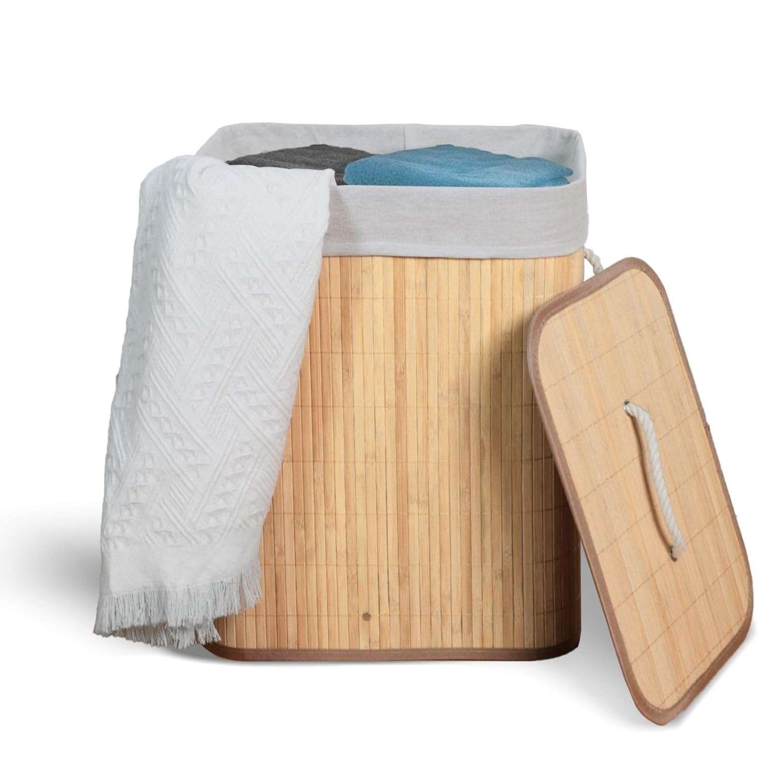 Cesto de Roupa Suja em Bambu com Tampa e Alças - Design Moderno e Sustentável para Banheiro e Lavanderia