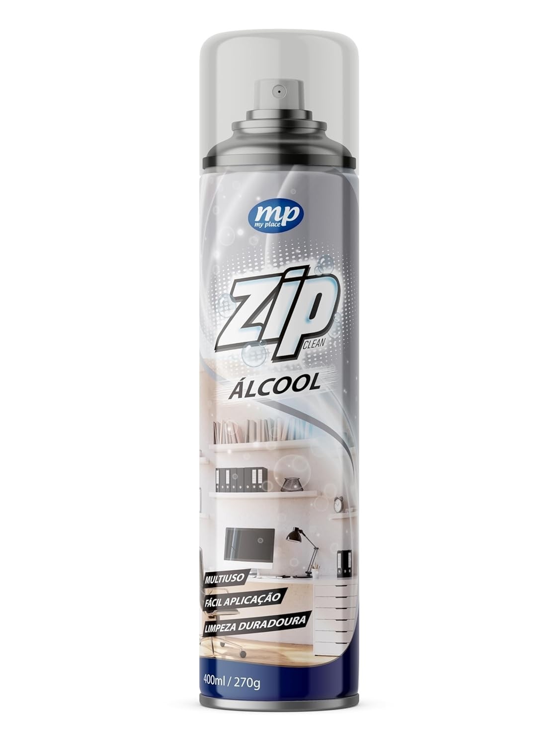 Álcool Spray ZIP Clean 400 ml My Place – Limpeza e Higienização Multiuso com Jato Aerossol