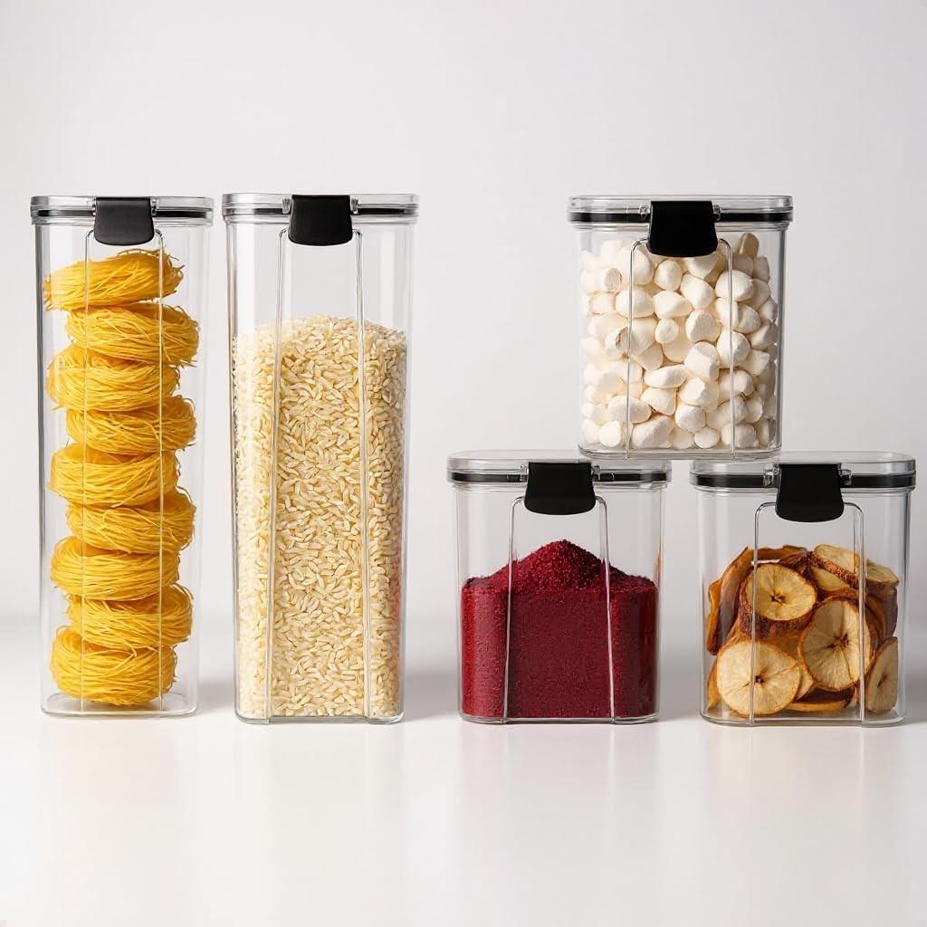 Conjunto 5 Potes Herméticos Organizadores de Alimentos - BPA Free, Empilháveis, para Cozinha e Armazenamento