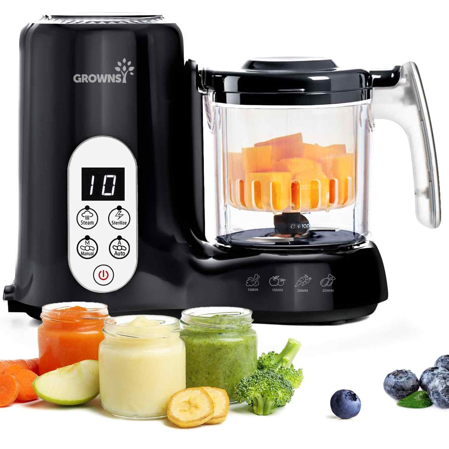 Grownsy Máquina de Alimentos para Bebês com Cesta a Vapor - Cozinha, Moa e Esteriliza em 1 Passo