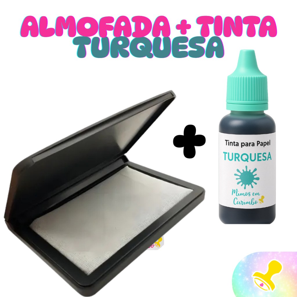 Almofada de Carimbo Turquesa + Tinta para Papel – Kit Completo para Artesãos