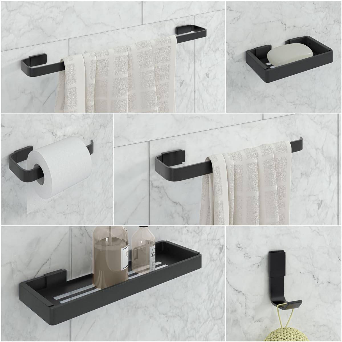 Kit de Acessórios para Banheiro Stander Preto 6 Peças - Alumínio Premium com Acabamento em Inox